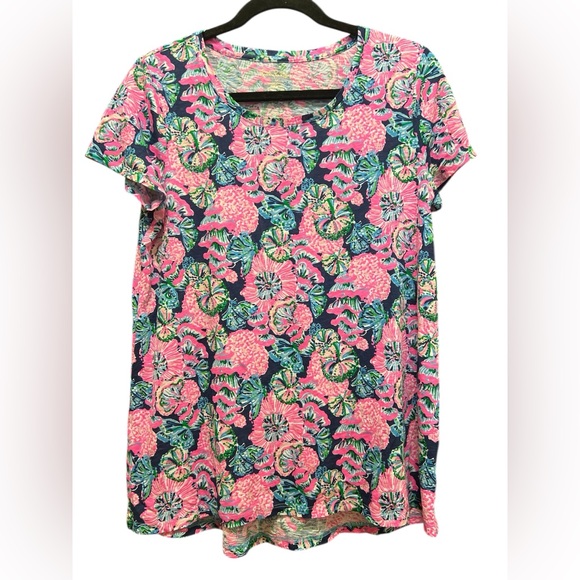 Lilly Pulitzer Tops - Lily Pulitzer Hot Pink Floral Short Sleeve Top Sz M